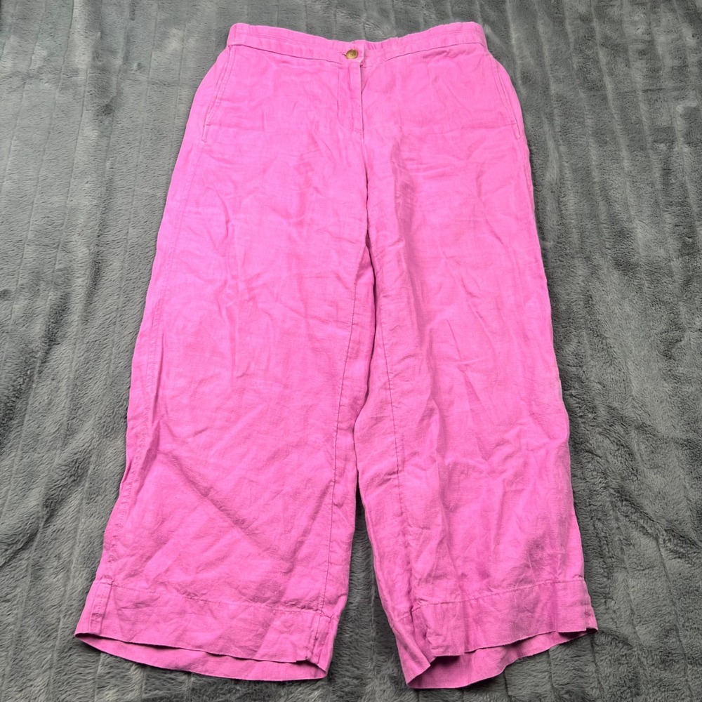 J.Jill Love Linen Pink Wide Leg Cropped Pants Size S 100% Linen RN 97641